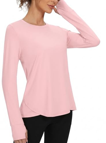 Gyabnw Camiseta Deportiva Mujer con Protección Solar de Manga Larga Ligera | Ropa deportiva ligera y transpirable, de secado rápido, para gimnasio, running al aire libre, yoga y entrenamiento diario