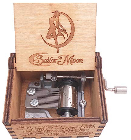 Carillon in legno intagliato con manovella, motivo: Sailor Moon, marrone