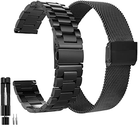 VIGOSS Metall und Masche Loop Armband Kompatible Mit Samsung Galaxy Watch 7 6 5 4 FE 40mm/44mm 5 Pro 45mm Classic 42mm/46mm/43mm/47mm,2er Pack Damen Herren Edelstahl 20mm Uhrenarmband-Schwarz