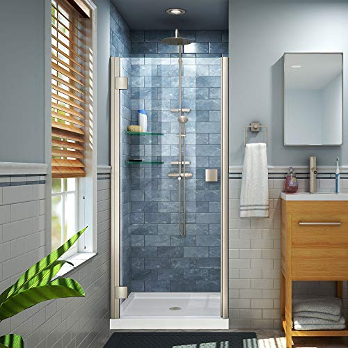 DreamLine Lumen 40-41 in. W by 72 in. H Semi-Frameless Hinged Shower Door in Brushed Nickel, SHDR-5340720-04