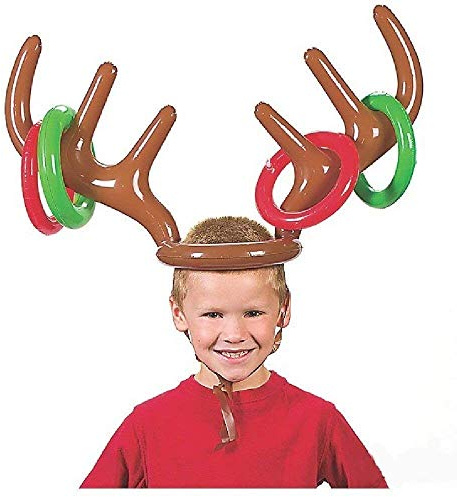 VEYLIN Christmas Party Toss Game Inflatable Reindeer Antler Hat with Rings for Kids Adults Family Xmas Fun Games