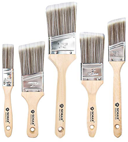 LINTA Lot de 5 pinceaux professionnels avec manche en bois et poils synthétiques plats et fins Noir 25,4 mm, 38 mm, 50,8 mm, 63,5 mm, peinture à l'huile
