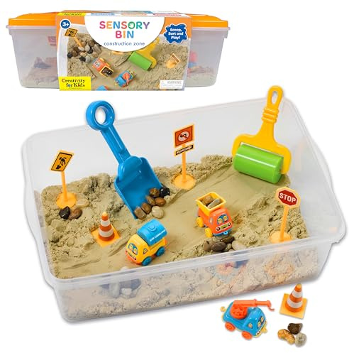 Creativity for Kids Sensory Bin: Construction Zone Playset - Preschool Learning Activities, Excavator Toys for Boys Ages 3-5+, Outdoor Toys and Gifts for Kids