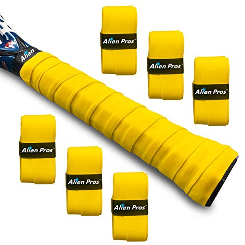 Alien Pros Cintas de Agarre para Raquetas de Tenis, Paquete de 6 Cintas Pre Cortadas de Color Rosa, Material Absorbente y Antideslizante para Tenis de Alto Rendimiento (Amarillo)