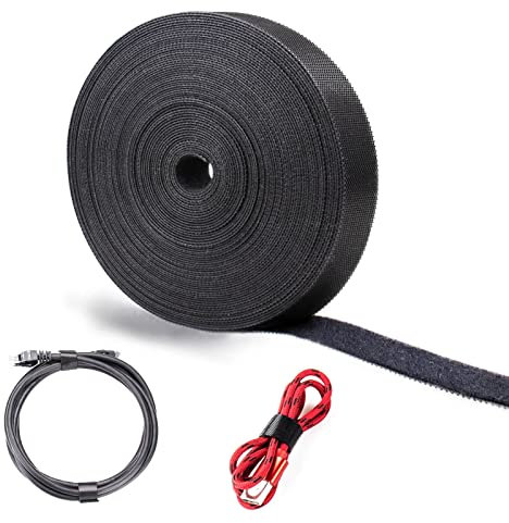 HASA zone 15M X 15MM Klettband Rolle Kabelbinder Klett Beidseitig Lang, DIY Klett Kabelbinder Wiederverschließbar, Frei zu Schneiden Kabel Klettbandrolle, Klettverschluss Band Schwarz