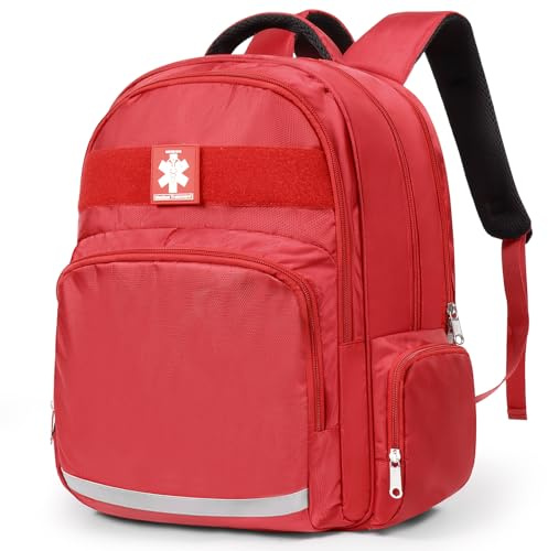 Gatycallaty First Aid Backpack Emt First Responder Bag Empty Ems Emergency Home Health Hiking Trauma Travel Camping (Red)