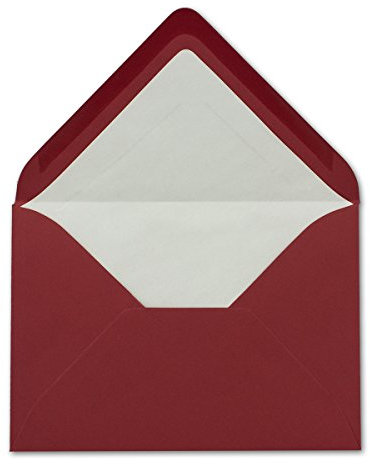 50 DIN B6 Briefumschläge Dunkelrot mit weißem Seidenfutter - 12,5 x 17,6 cm - 110 g/m² Nassklebung Matt ohne Fenster von Ihrem Glüxx-Agent