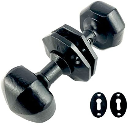 Cast Iron Door Knobs Black Oval Round Octagonal Antique Tudor Rim Or Mortice (Octagonal) 50mm Dia x 135mm