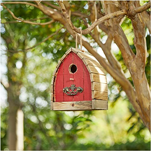 Glitzhome 8.5 H Washed Red Distressed Solid Wood Birdhouse Garden Hanging Bird House for Outdoors