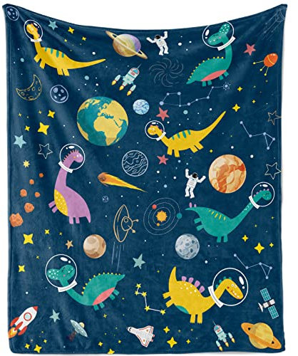 Kuscheldecke Baby Dinosaurier, Weich Flauschig Raumfahrt Dinosaurier Babydecke für Jungen, Plüsch Weltraum Dinosaurier Wohndecke Flanell Fleecedecke Dino Decke für Neugeboren Kleinkind, 75x100cm
