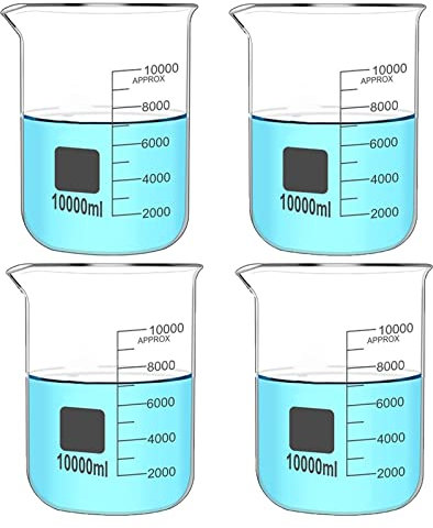 10000ml Stabile Glasbecher, transparenter Borosilikat-Laborbecher, Niedrige Form Glas Messbecher mit Skala und Ausguss, Wiederverwendbar, für Labor, Schule, Zuhause, 4 Stück