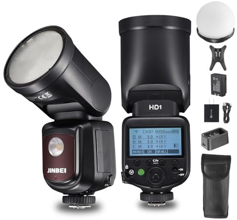 JINBEI HD-1 Speedlight 80Ws TTL Flash à tête Ronde Flash, 2.4G 1/8000s HSS, 1.3 Sec, Batterie Li-ION 2500mAh, pour Appareils Photo Canon Nikon Fuji Olympus Panasonic
