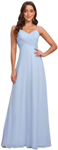 Ever-Pretty Robe de Soirée Femme Longue A Line Col V à Bretelles Mousseline de Soie Sexy Robe Demoiselle Glace Bleue 36