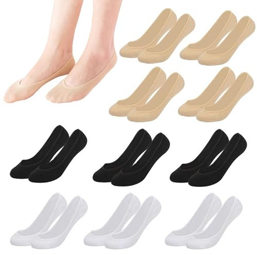 KEYRI 10 Paar Füßlinge Ballerina Socken Damen, Unsichtbare Sneaker Socken No Show Halbsockens Rutschfeste Sneakersocken Füsslinge Sockens für Ballerinas, Einheitsgröße (Drei Farben)