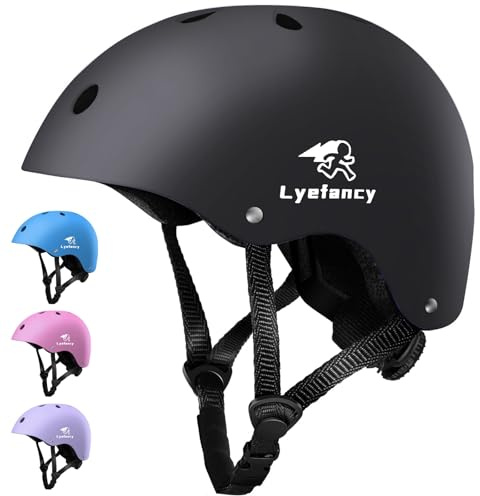 Lyefancy Casco de bicicleta para niños de 2 a 13 años, casco ajustable para ciclismo, scooter, patinaje (negro, S)
