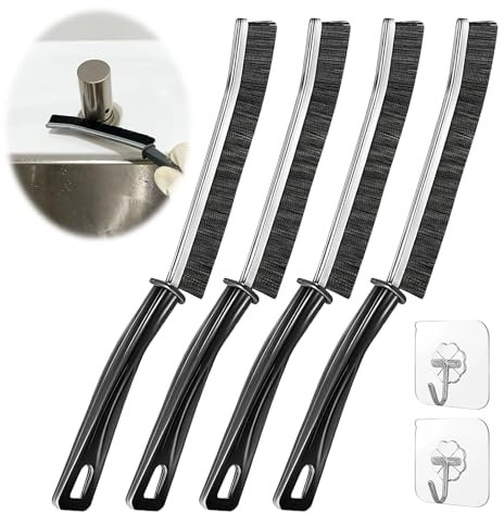 Brosse Nettoyage Brosse Joint Carrelage 4 Pièces, Brosse à Joint Poils Durs pour Fentes, Fenêtres, Cuisines et Salles de Bain, avec 2 Crochet Collant