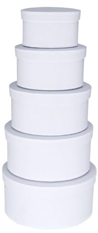 Ideen mit Herz Geschenkboxen mit Deckel | Pappboxen | 5er Set | 5 verschiedene Größen ineinander, groß bis klein | aus stabilem Karton | ideal für Geburtstag & Hochzeit | oval | weiß