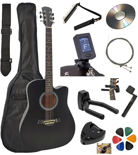AMROVA Guitare Acoustique Folk 4/4 Adulte 41 Pouces + 10 Accessoires + Cour Vidéo et CD (Noir)