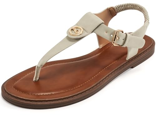 Alicegana Womens Sandals Dressy Summer： Comfortable T-Strap Flat Thong Sandals Casual Flip Flops Shoes with Adjustable Ankle Buckle for Walking 2026