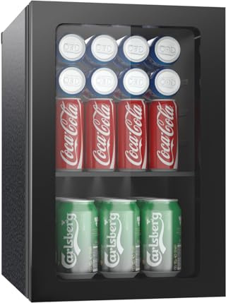 Erivess Compact Freestanding Beverage Refrigerator, 24 Can/0.9 Cubic Feet Mini Fridge with Acrylic Front Door for Soda, Beer or Wine, Under Counter Small Refrigerator with Adjustable Shelves for Home