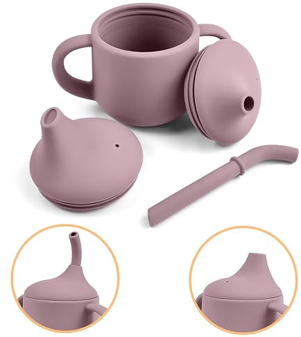 Pumpkin Products® Premium Stage One Sippy Cup, Silikon. Baby och småbarn 3-fasbägare, sugrör och öppet lockskopp, två handtag 120 ml/4 oz (blek mauv)