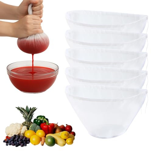 Lot de 5 sacs à lait de noix bio lavables avec cordon de serrage, tissu filtrant à mailles fines, réutilisables, en nylon, étamine à fromage, avec cordon de serrage