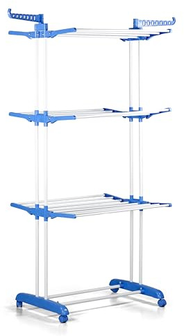 Brigros - Stendibiancheria a Torre, Stendino Verticale Salvaspazio a Tre Strati con Tubi Verniciati a Polvere, Stendibiancheria Verticale Resistente da Esterno (75-126) x64x170cm