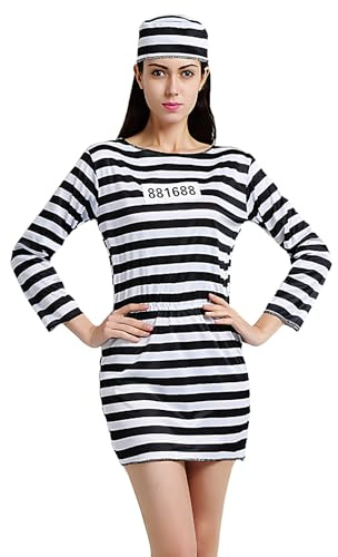 Generico Vestito Prigioniero, Costume Criminale a Righe Bianche e Nere, Con Maglietta E Pantaloni Per Feste Medievali Rinascimentali Coppie Cosplay Halloween