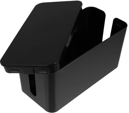 Kisangel Scatola Gestione Cavi in Plastica Nero Piccolo con Apertura Ampia Organizer Multipresa per Casa e Ufficio Custodia Porta Cavi Scrivania con Coperchio Rimovibile per Nascondere