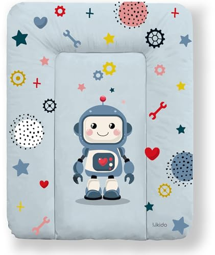 Kikido Materassino Fasciatoio 70x50 - Robot - Cuscino Fasciatoio Lavabile per Cambio Pannolino - Materasso Fasciatoio Neonato per Cassettiera Impermeabile 50x70 - Universale