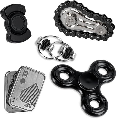 KAMBOLLY 5 Pcs Fidget Toys Adults Metal Fidgets Toy Set Magnetic Slider Clicker/Spinner for Stress & Anxiety Relief, Office Desk Sensory Toys for Autism ADHD Cool Gadgets Gift for Men Women