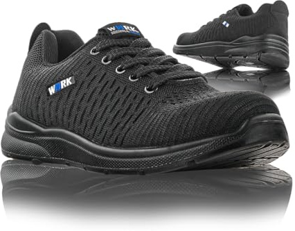 VM FOOTWEAR Zapatos de seguridad Málaga 3125-S1/Zapatos de Trabajo/Anti-Deslizante/Cómodos/Hombre Mujer/Transpirable Calzado/Negros/Talla 43