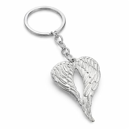 VEOWOO Angel Wings Keyring – Wing Keychain Bag Charm for Women with Heart Feather Design, Cute Key Rings Car Keys Gifts for Girls, Friends, Sisters, Teenages, Students