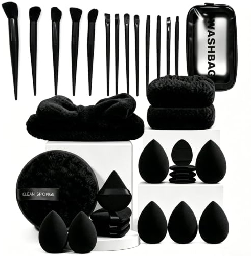 Ensemble de Pinceaux de Maquillage 47 Pièces, Professionnels Set Pinceaux Maquillage Multifonctionnels,Comprenant un Bandeau pour Cheveux, une Houppette, un Pinceau à fond de Teint, Pinceau à Blush