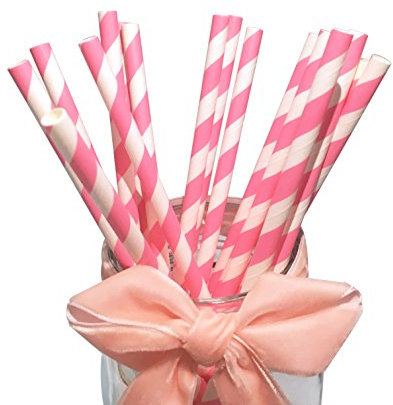Cannucce di Carta Bianche Rosa, 100 Pezzi Biodegradabili Paglie di Carta Cannucce Usa e Getta per Feste, Celebrazioni, Matrimoni