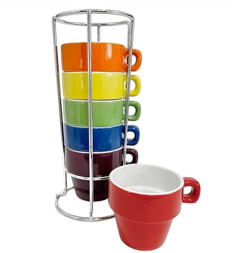 gypsy color 3 oz Espresso Stacking Mug Set with Metal Stand, Set of 6