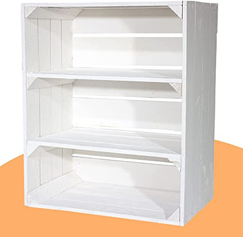 Vinterior Regalkiste Tamme Weiss mit 3 Fächern weiße Obstkiste Holzkiste mit Ablagefächern - Schuhregal Bücherregal Obstkistenregal extra groß - massiv neu und stabil 55x55x30cm