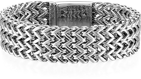 JewelryWe Bracelet Homme Lourd Large Chaîne de Main Motard Vélo Lien Poignet Acier Inoxydable Fantaisie Bijoux Couleur Argent avec Sac Cadeau
