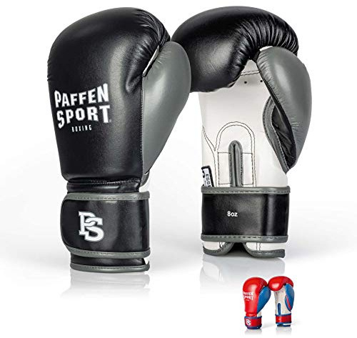 Paffen Sport «Kids» Kinder-Boxhandschuhe für das Training im Boxen, Kickboxen, Muay Thai, K1 und Anderen Kampfsportarten (Schwarz/Weiß/Grau, 8UZ)