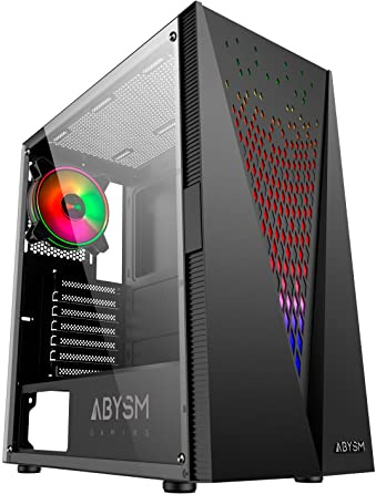 ABYSM Gaming Caja PC Gamer Danube KOLPA Negra ATX con Panel de Vidrio Templado, 1 x USB 3.0 y 2 x USB 2.0, Conectores, Filtro Superior y 1 Ventilador Silencioso de 12 cm