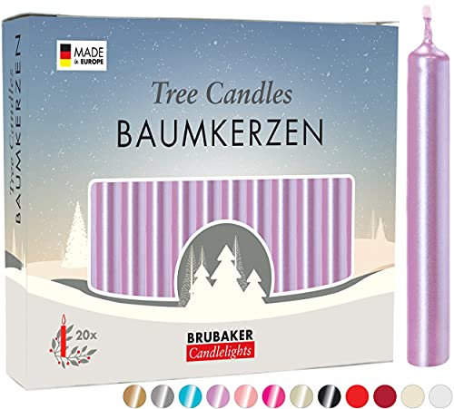 BRUBAKER 20er Pack Baumkerzen Wachs - Weihnachtskerzen Pyramidenkerzen Christbaumkerzen - Flieder