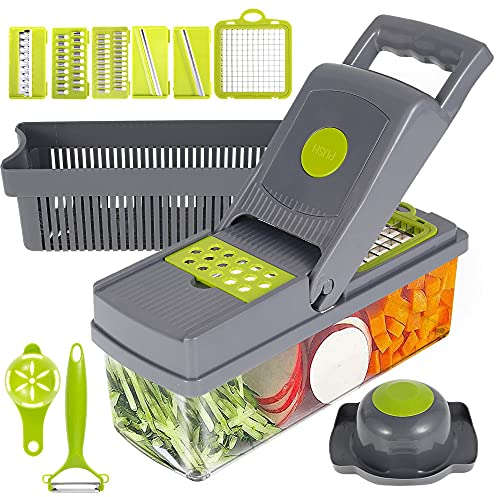 Picador de verduras 14 en 1 multifunción, separador de huevos, picador de alimentos multifuncional para cebolla, ajo, repollo, zanahoria, patata, tomate, frutas, ensalada