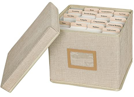 Lukeline Greeting Card Organizer and Storage Box with 15 Adjustable Dividers, Stores 140+ Cards, Suitable for Storing Greeting Cards, Envelopes, Stickers, Photos, Notecards and More