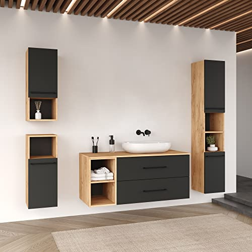 Planetmöbel Set completo di mobili da bagno Set completo di mobili da bagno 4 pezzi 120 cm, nei colori rovere oro/antracite