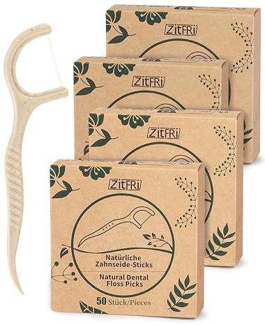 ZITFRI 200 PCS Zahnseide Sticks Nachhaltige Dental Floss picks Vegan Zahnseide mit Zahnstocher reißfest Zahnseidenstick Plastikfrei Dental Sticks Natürliche natur Floss für Zahnhygiene