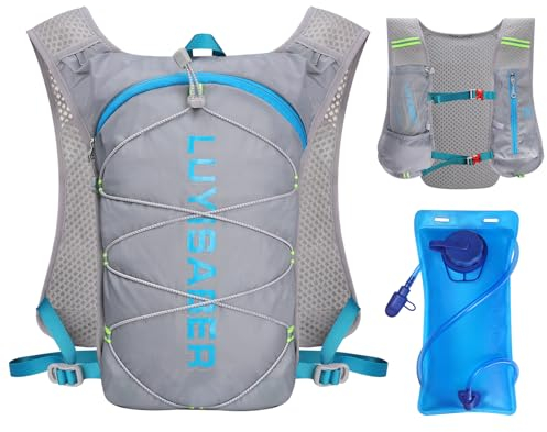 Outplea Ultraleicht Trinkrucksack Laufen mit 2L Wasserblase, Laufweste Damen & Herren, Trinkweste mit Trinksystem für Marathon Radfahren Wandern, Grau