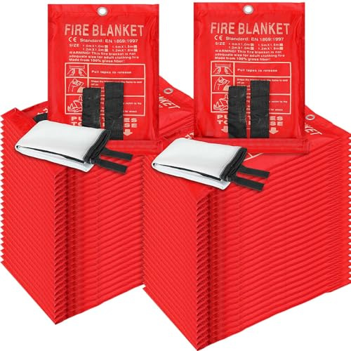 Copkim 50 Pack Fire Blanket for Home and Kitchen Bulk 39 x 39 Inch Emergency Fire Blanket Fiberglass Fire Blankets Emergency Fire Retardant Blankets for Home,Kitchen,Camping School(White)