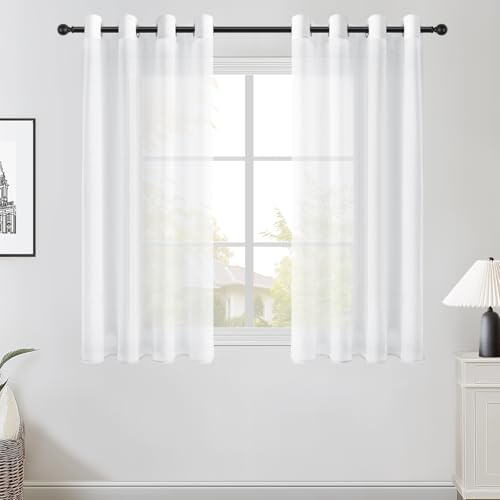 Topfinel Cortinas Salon 2 Piezas Blanco 140x120cm Visillos con Ojales De Barra Semitranslucidas para Vetanas Grandes Dormitorios Y Comedor