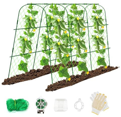 Hoyejyou 65×48 Cucumber Trellis for Raised Bed, U-Shape Garden Trellis for Climbing Plants Outdoor, Metal Arch Vegetables Trellis, Detachable Cucumber Trellis Support for Tomato,Squash,Zucchini
