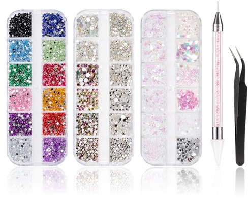 Lot de 5600 pierres strass pour ongles - 36 couleurs - Pierres à paillettes - Pour décoration des ongles - Avec stylo à cire pour strass et strass